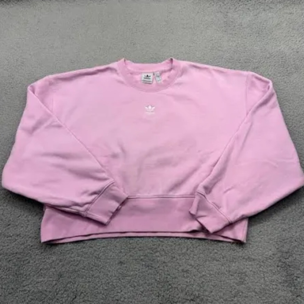 adidas essentials pink cropped Crewneck Sweat set - Picture 2 of 4